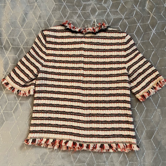 ZARA WOMAN woven retro top size XS no stretch, cream/black/gray/coral - Picture 2 of 3